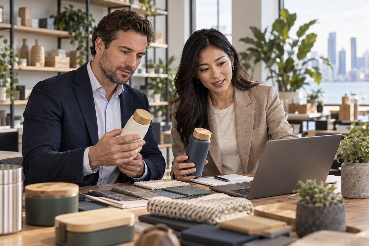 Product sourcing professionals reviewing consumer goods